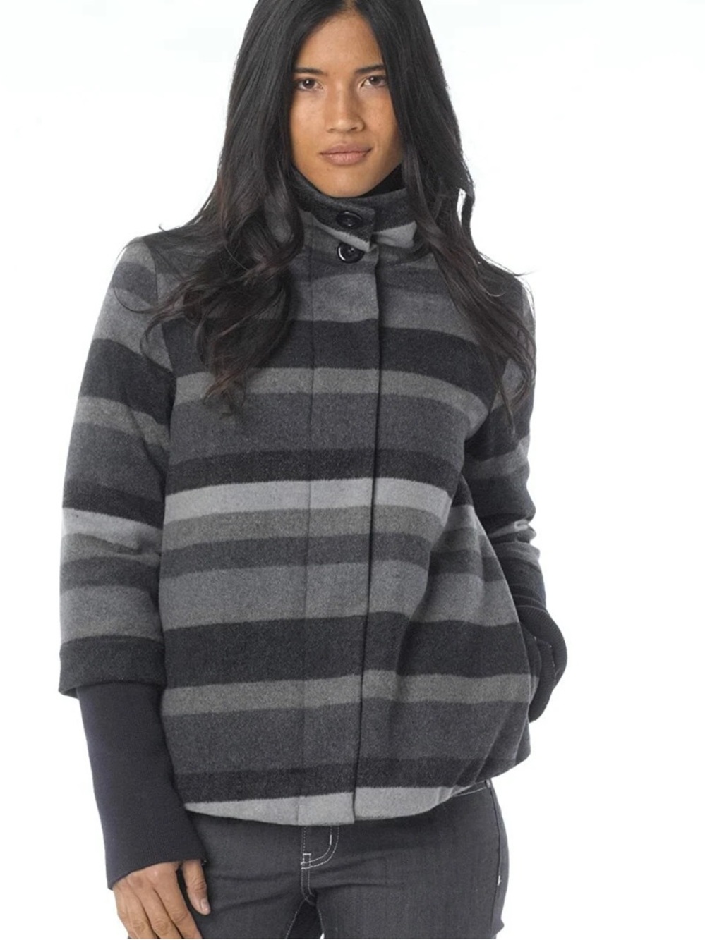 prAna Lily Gray/Black Wool Blend Jacket Size Large